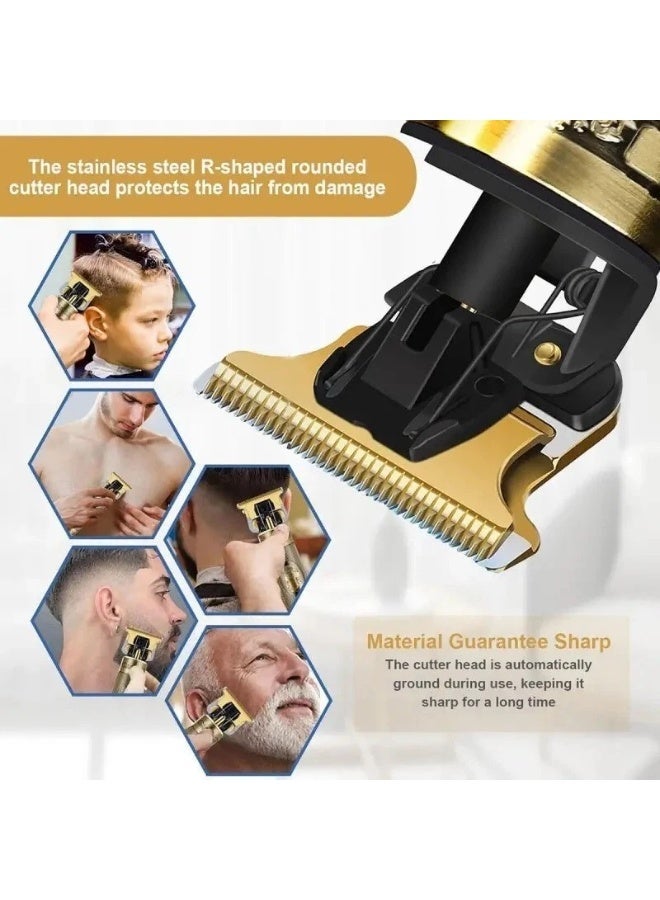 جيهام ماكينة تشذيب شعر الرجال - ماكينة تشذيب لحية لاسلكية بشفرة على شكل حرف T، ماكينة تشذيب شعر بدون فجوات، ماكينة تشذيب كهربائية ذهبية قابلة لإعادة الشحن عبر منفذ USB للحية وتصفيف الشعر وتحديد الحواف والتفاصيل - Image 5